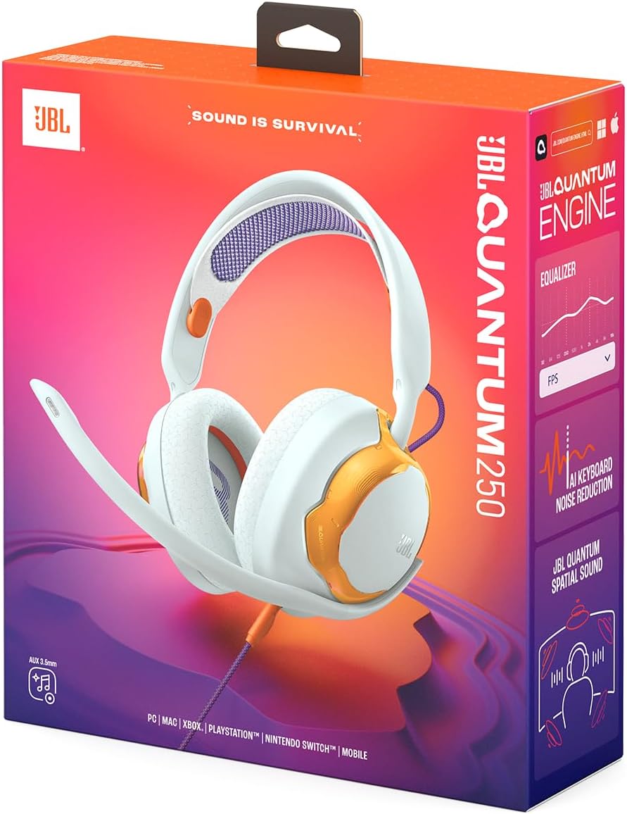 JBL Quantum 250 Kabelgebundene Over-Ear-Gaming-Kopfhörer, JBL Quantum Spatial Sound, Mikrofon mit Ge