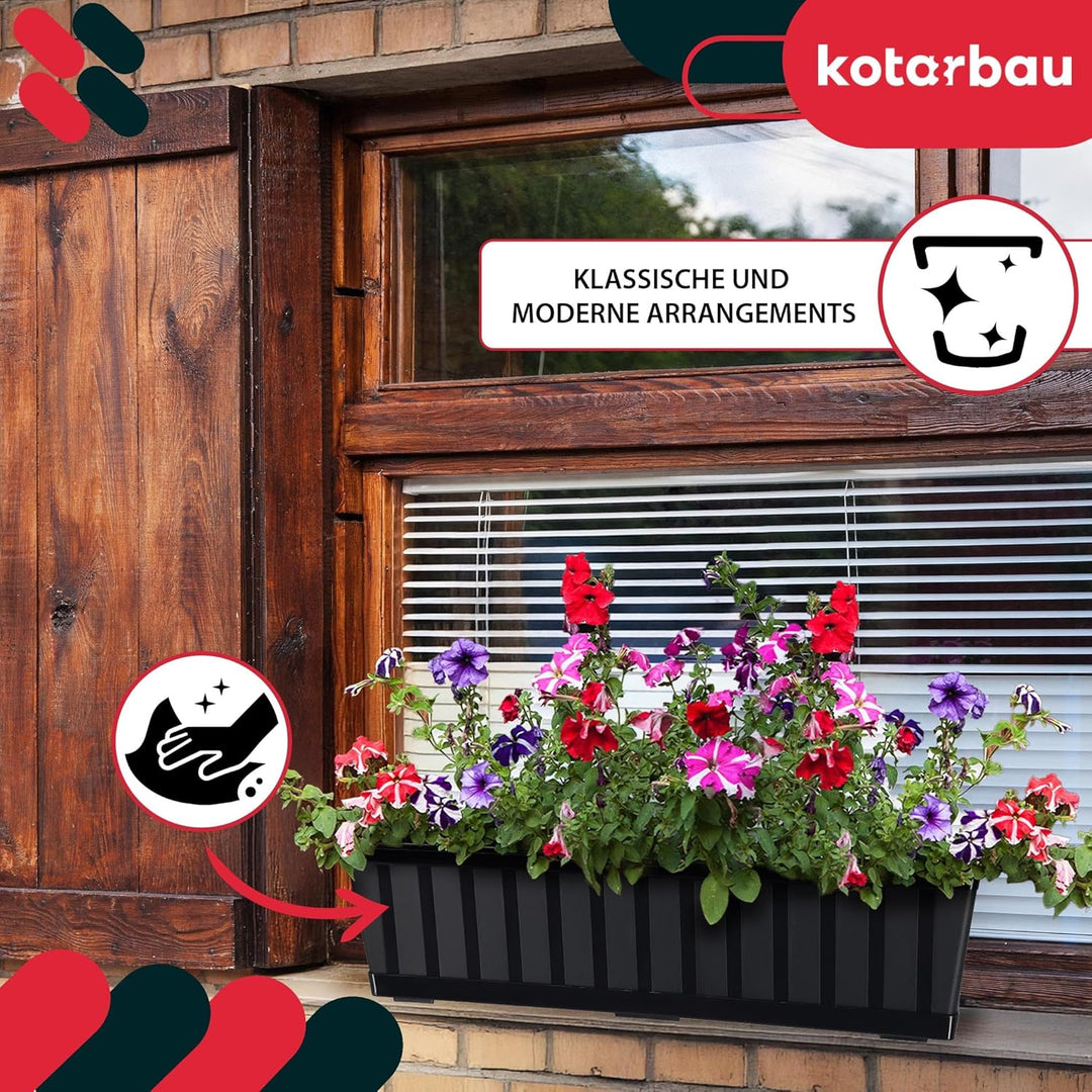 KOTARBAU® 6er Set Blumenkasten - Blumentopf für Balkon - 60 x 18 x 14 cm - Anthrazit - Balkonkasten