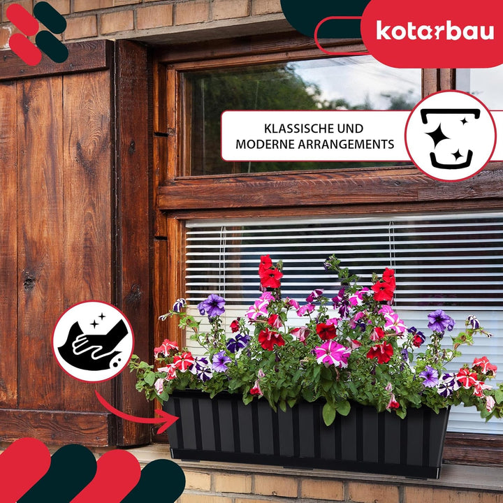 KOTARBAU® 6er Set Blumenkasten - Blumentopf für Balkon - 60 x 18 x 14 cm - Anthrazit - Balkonkasten