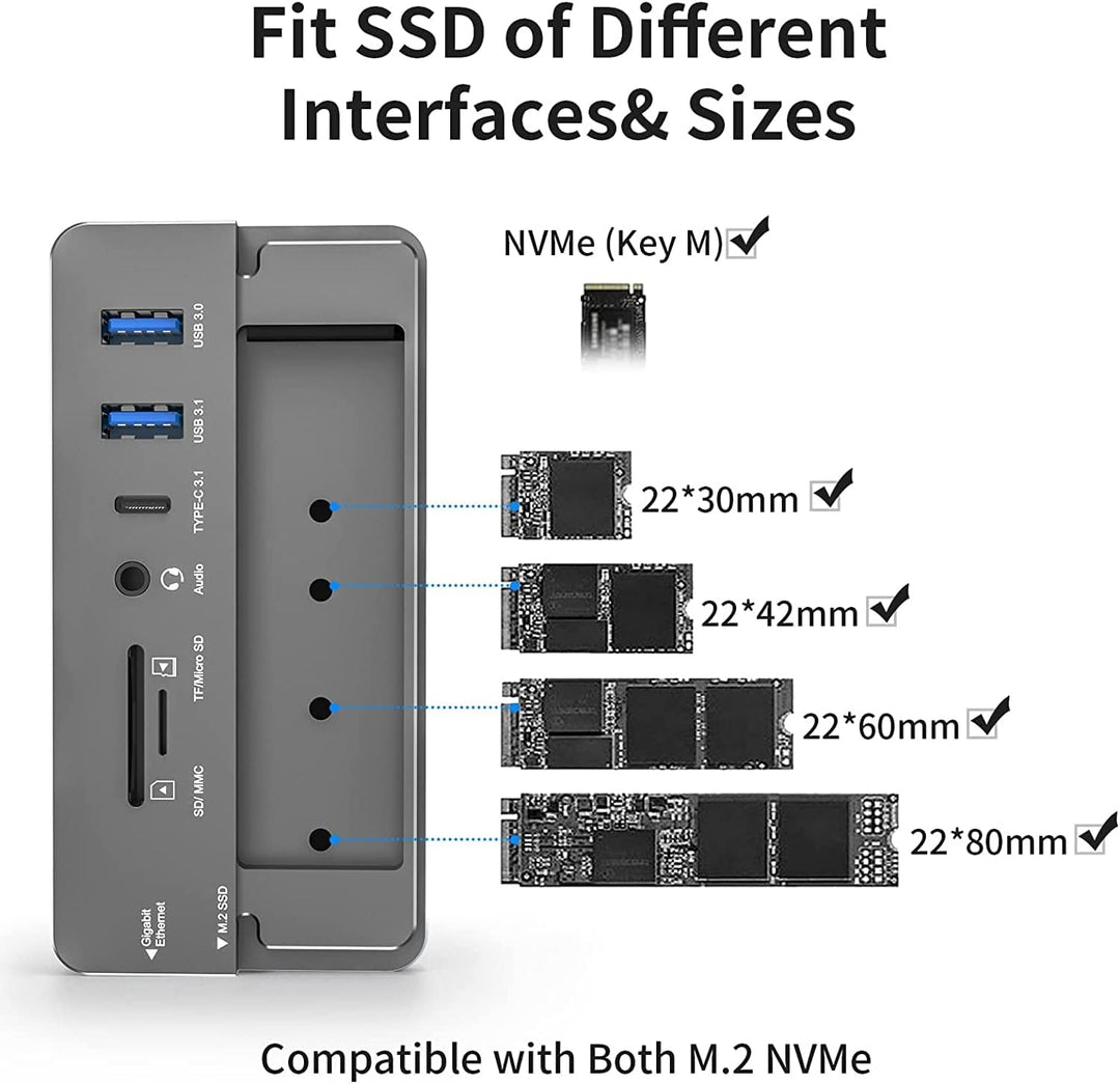 USB-C Hub mit Festplattengehäuse, 10 in 1 USB C Hub Adapter mit M.2 SSD externem Festplattengehäuse,