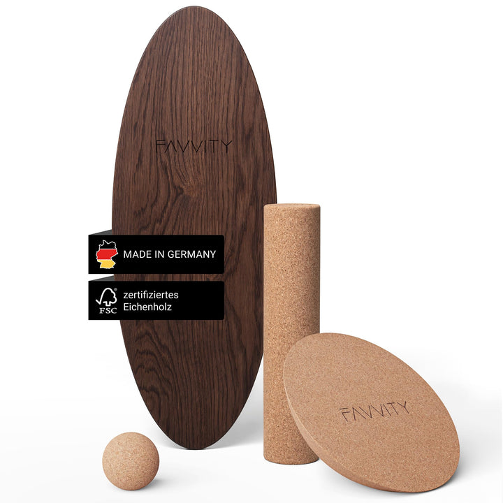 Balance Board aus Eichenholz [Handgefertigt in Deutschland] FSC-zertifizierter Gleichgewichtstrainer