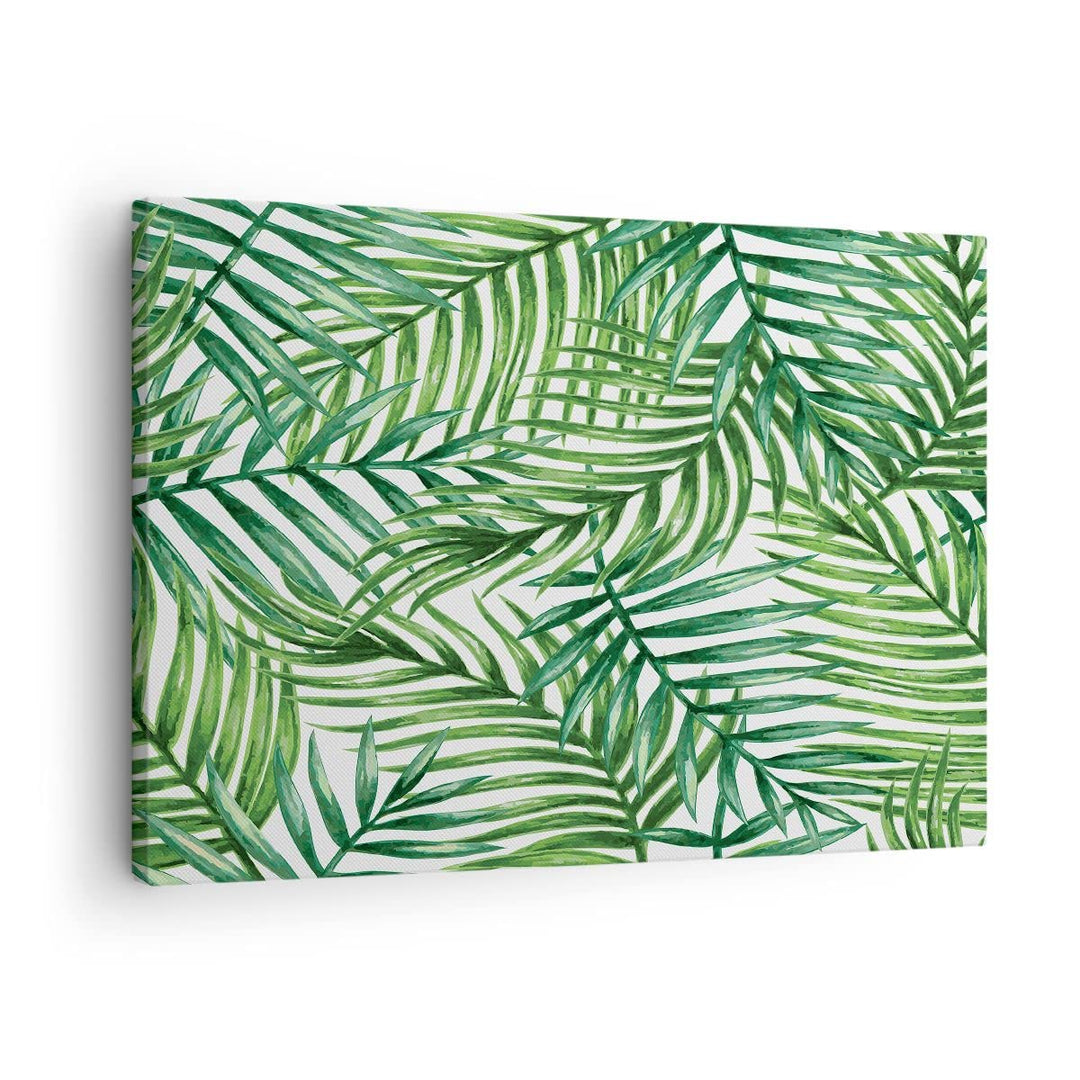 Bilder auf Leinwand Palme Blatt grün Leinwandbild mit Rahmen 70x50cm Wandbilder Dekoration Wohnzimme