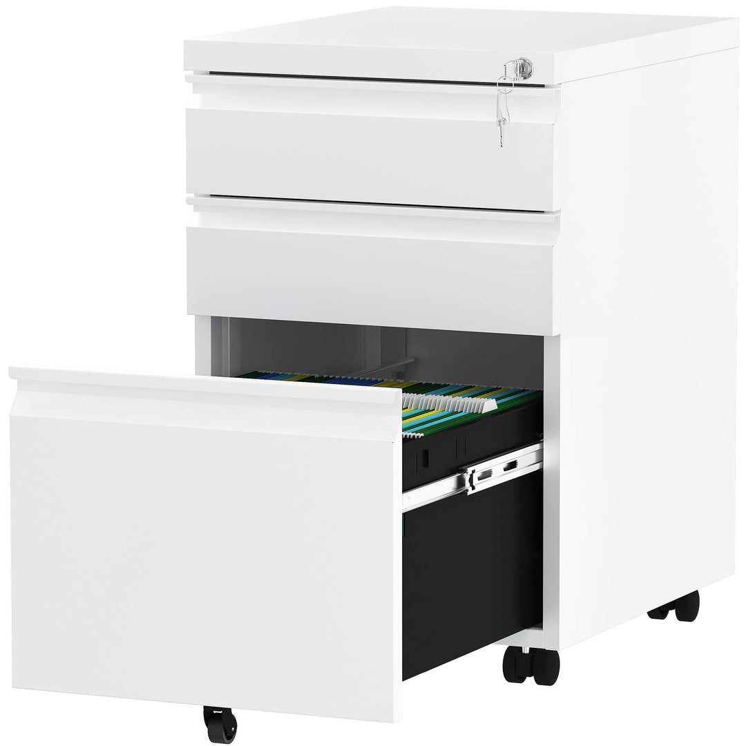 YITAHOME Mobiler Aktenschrank, Abschliessbar Rollcontainer mit 3 Schubladen für A4, Legal, Letter, M
