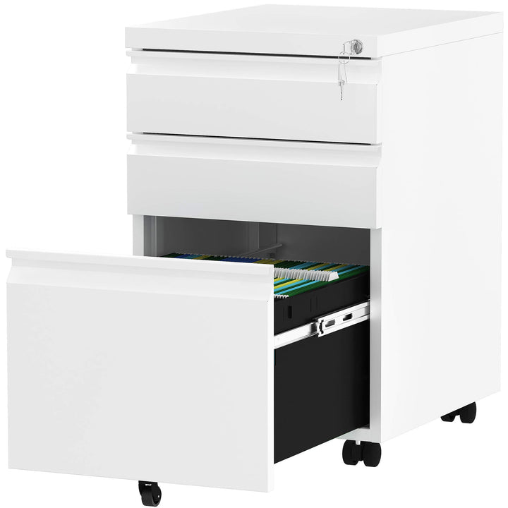 YITAHOME Mobiler Aktenschrank, Abschliessbar Rollcontainer mit 3 Schubladen für A4, Legal, Letter, M