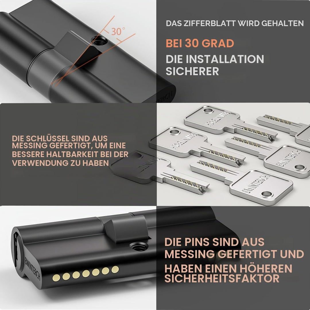 2 Stück Keyed Alike 35/35mm Euro Messingzylinder, 70mm Schlüssel/Schlüsselzylinderschloss mit 10 hor