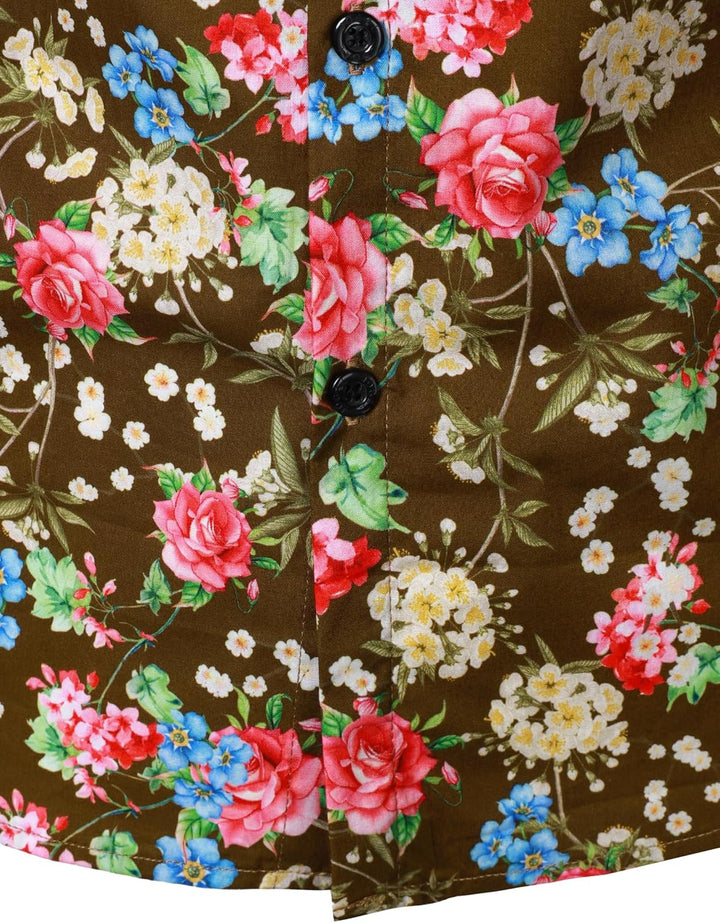 JOGAL Herren Regular Fit Floral Business Hemd Langarm Button Down Print Freizeithemd S Braun Rosa, S