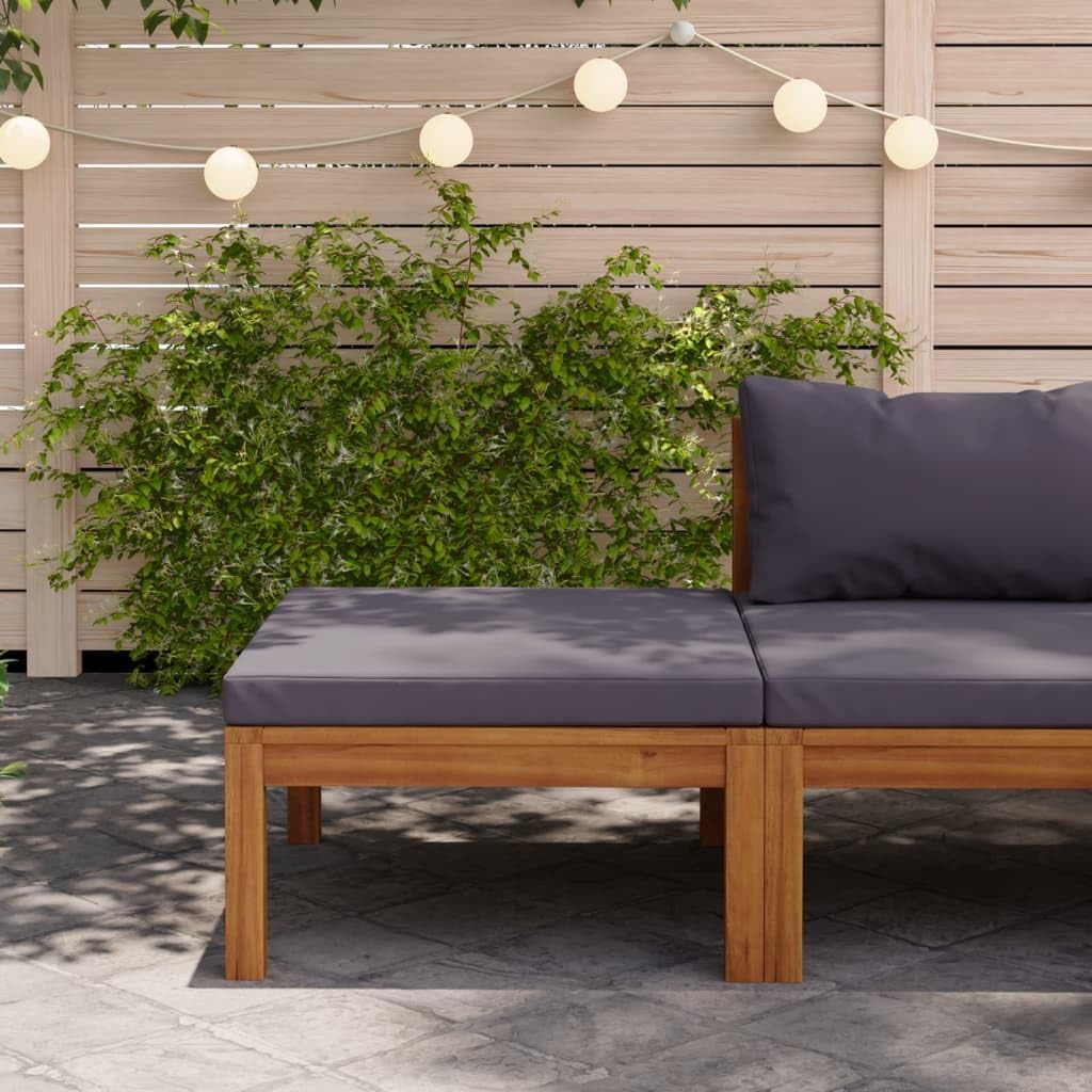 vidaXL Akazienholz Massiv Fusshocker mit Dunkelgrauem Kissen Gartenhocker Sitzhocker Fussbank Hocker