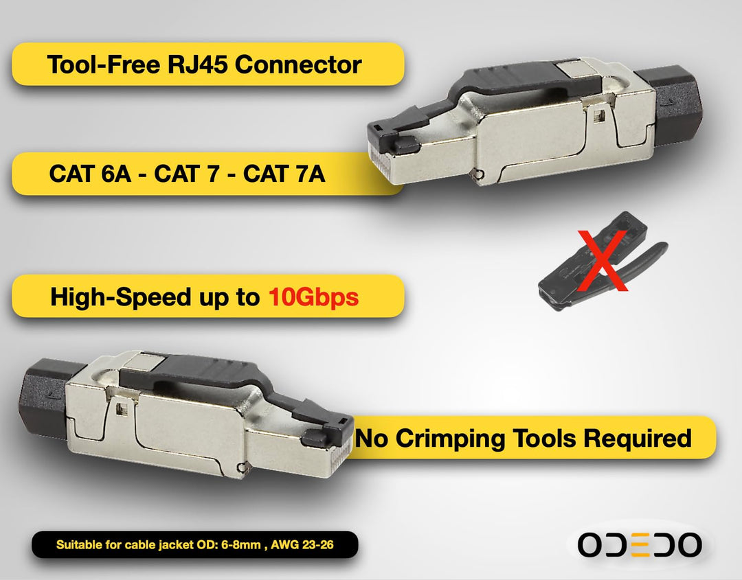odedo 8X CAT 6A & 7 RJ45 Crimp Stecker Netzwerkstecker feldkonfektionierbar bis 10 Gigabit für Verle