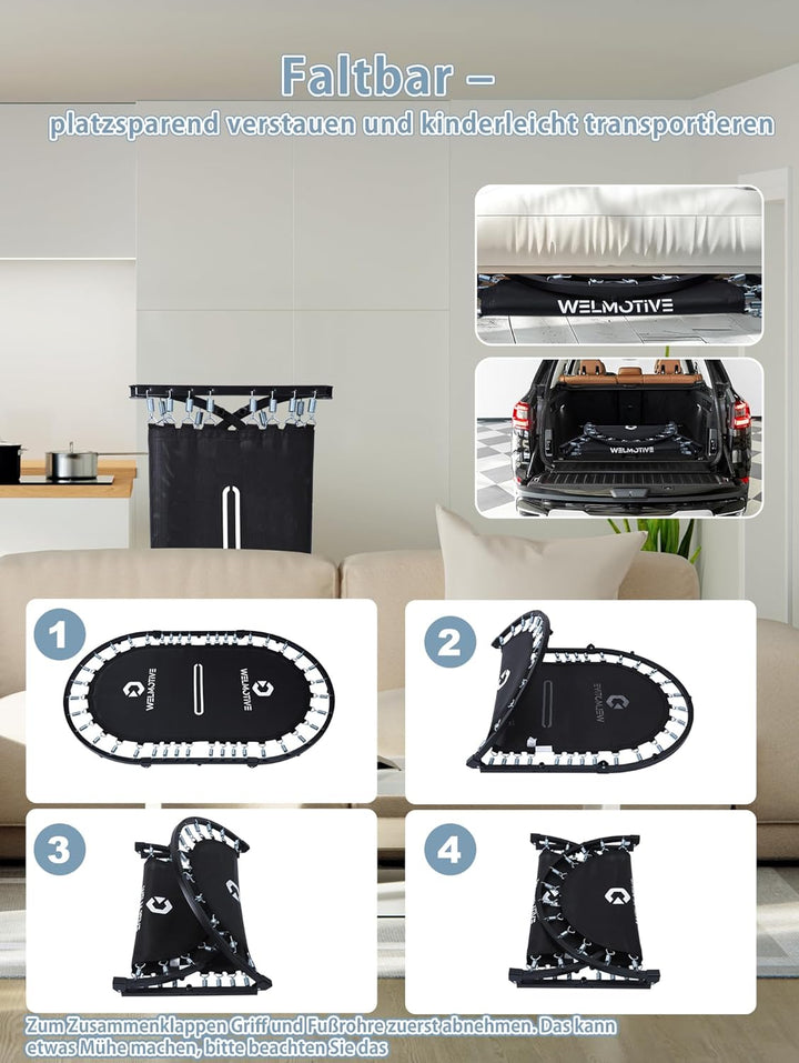Ovales Indoor Trampolin für 2 Personen geräuscharm belastbar bis 150kg Ideal für Kinder &amp; Erwachsene