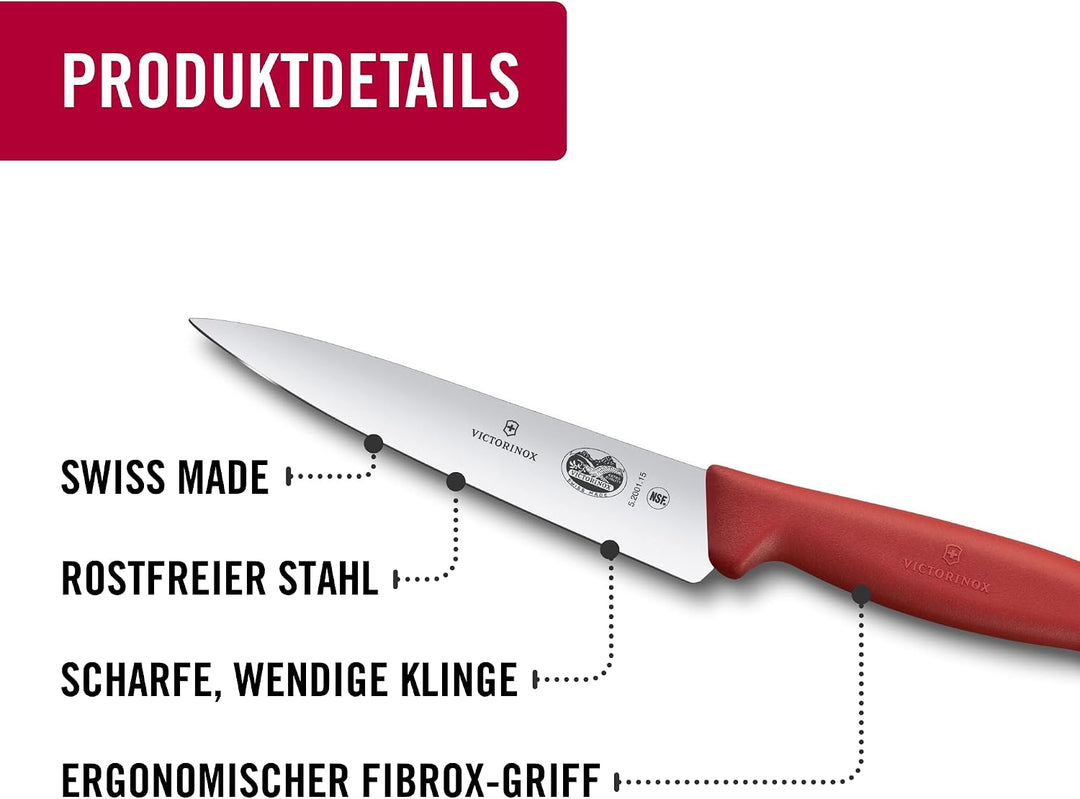 Victorinox Fibrox Kochmesser, Breites Universalmesser für Obst und Gemüse, 15 cm, Gerade Klinge, Sch