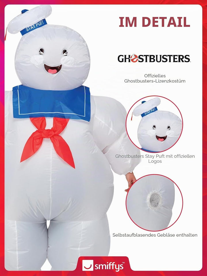 Smiffys 52563 Offizielles Lizenzprodukt Ghostbusters Aufblasbares Stay Puft Kostüm, Unisex – Erwachs