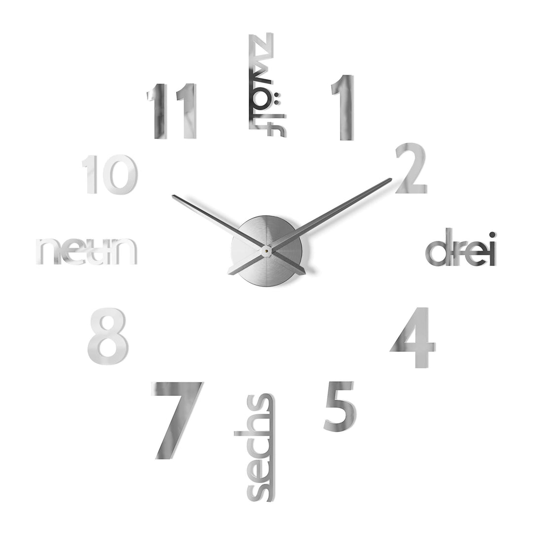 Cander Berlin MNU 0180 W XXL 3D Silberne Riesen Designer Wanduhr Wohnzimmer Dekoration Wandtatoo mit