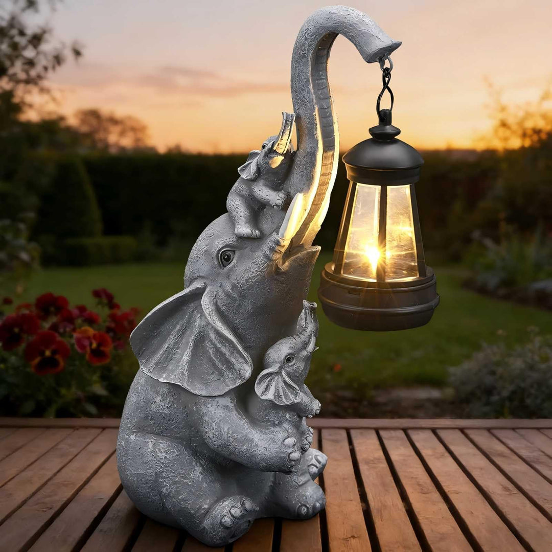 Elefanten Deko mit Solar Laterne Gartenfiguren - für Aussen Gartendeko mit wetterfester LED Solarlam