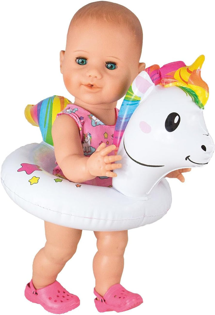 Heless 661 - Schwimm-Set für Puppen, 3 teilig, Motiv Einhorn Henri, Badeanzug, Clogs und Schwimmring