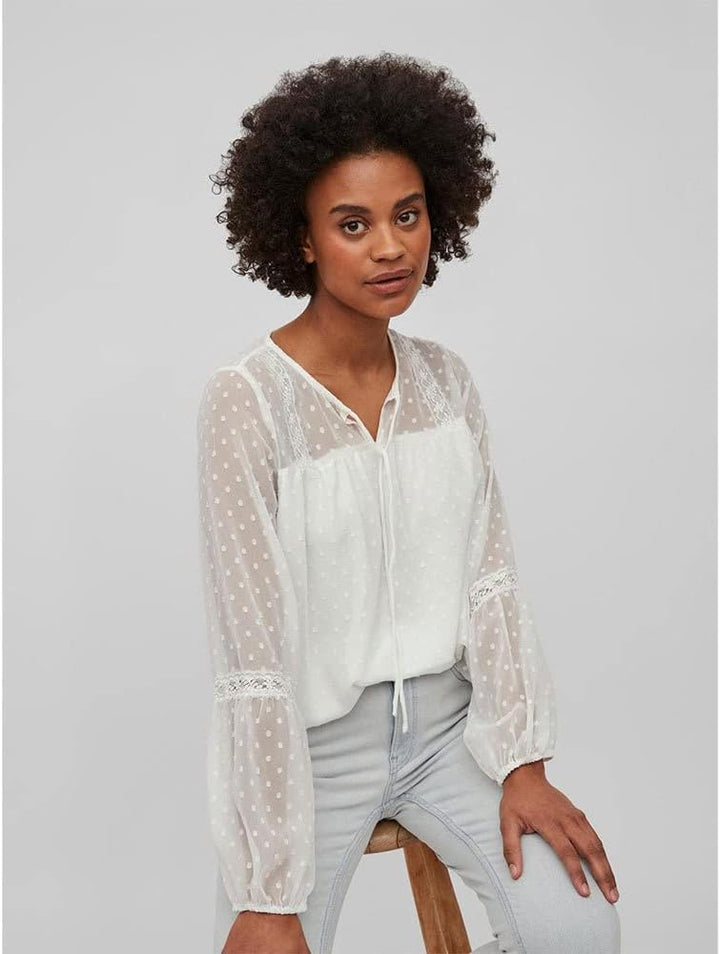 Vila Damen Viedee L/S Top/Su-Noos Bluse 36 Snow White, 36 Snow White