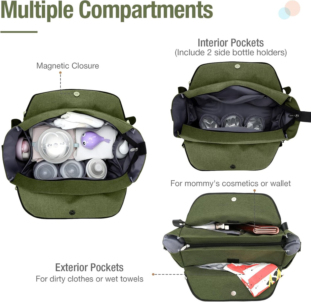 Lekebaby Baby Wickeltasche Bote gross mit Wickelunterlage für Reise, Grün, Grün