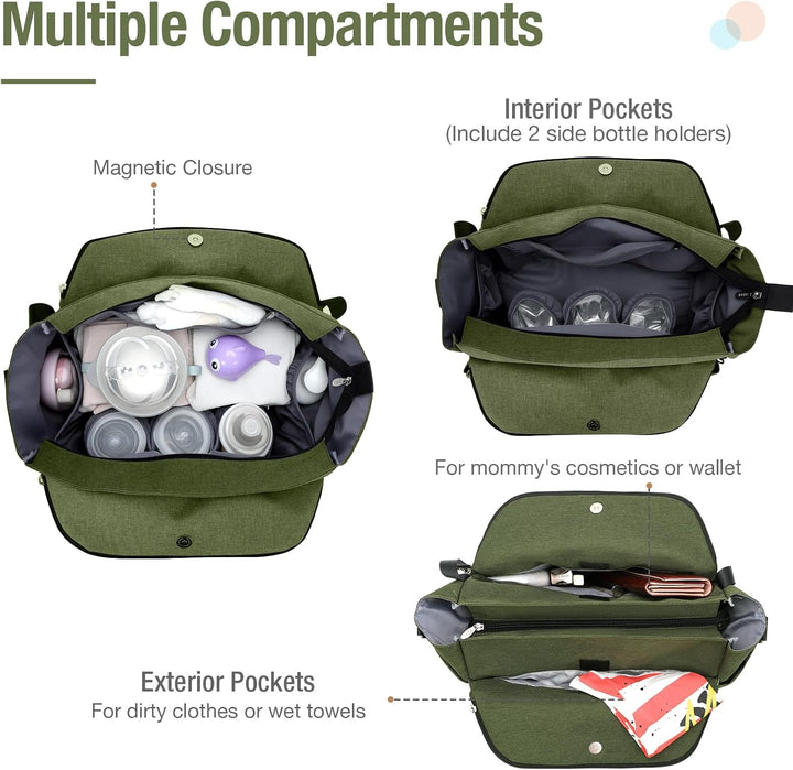 Lekebaby Baby Wickeltasche Bote gross mit Wickelunterlage für Reise, Grün, Grün