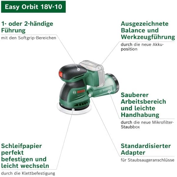 Bosch Akku-Exzenterschleifer EasyOrbit 18V-10 (Schleifen von kleinen bis mittelgrossen Holzoberfläch