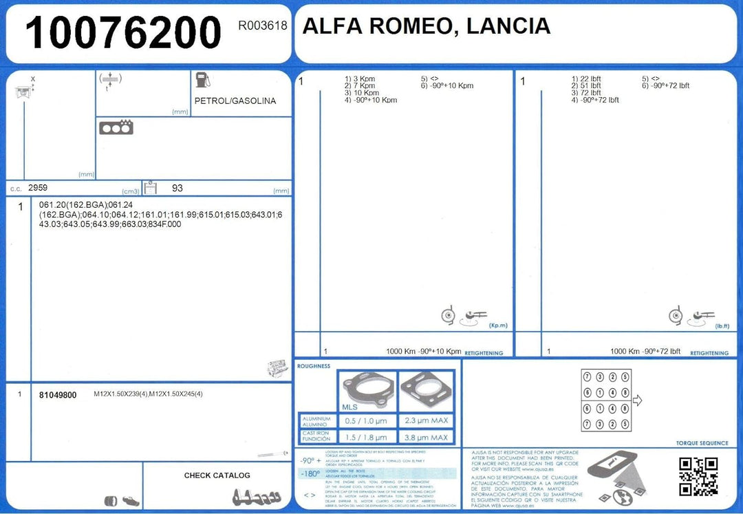 Ajusa 10076200 Dichtung, Zylinderkopf