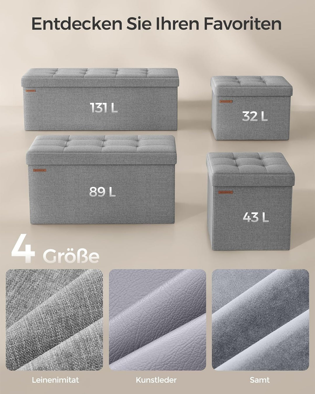 SONGMICS Sitzhocker mit Stauraum, klappbare Sitzbank, 38 x 76 x 38 cm Fussbank, Aufbewahrungsbox, bi