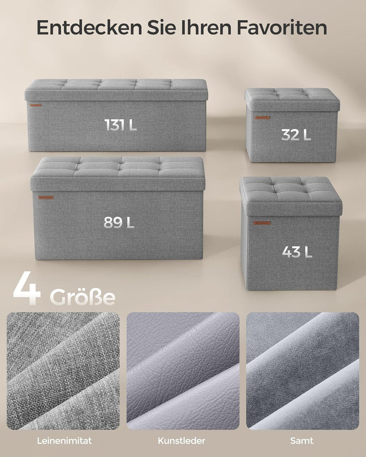 SONGMICS Sitzhocker mit Stauraum, klappbare Sitzbank, 38 x 76 x 38 cm Fussbank, Aufbewahrungsbox, bi