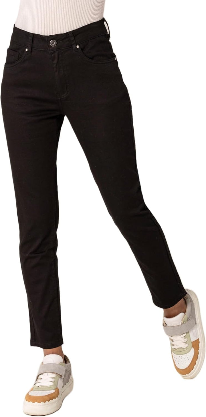 P210 Damen Mom Jeans High Waist Jeanshosen Used-Look Stretchjeans, XS Schwarz (P210-1)