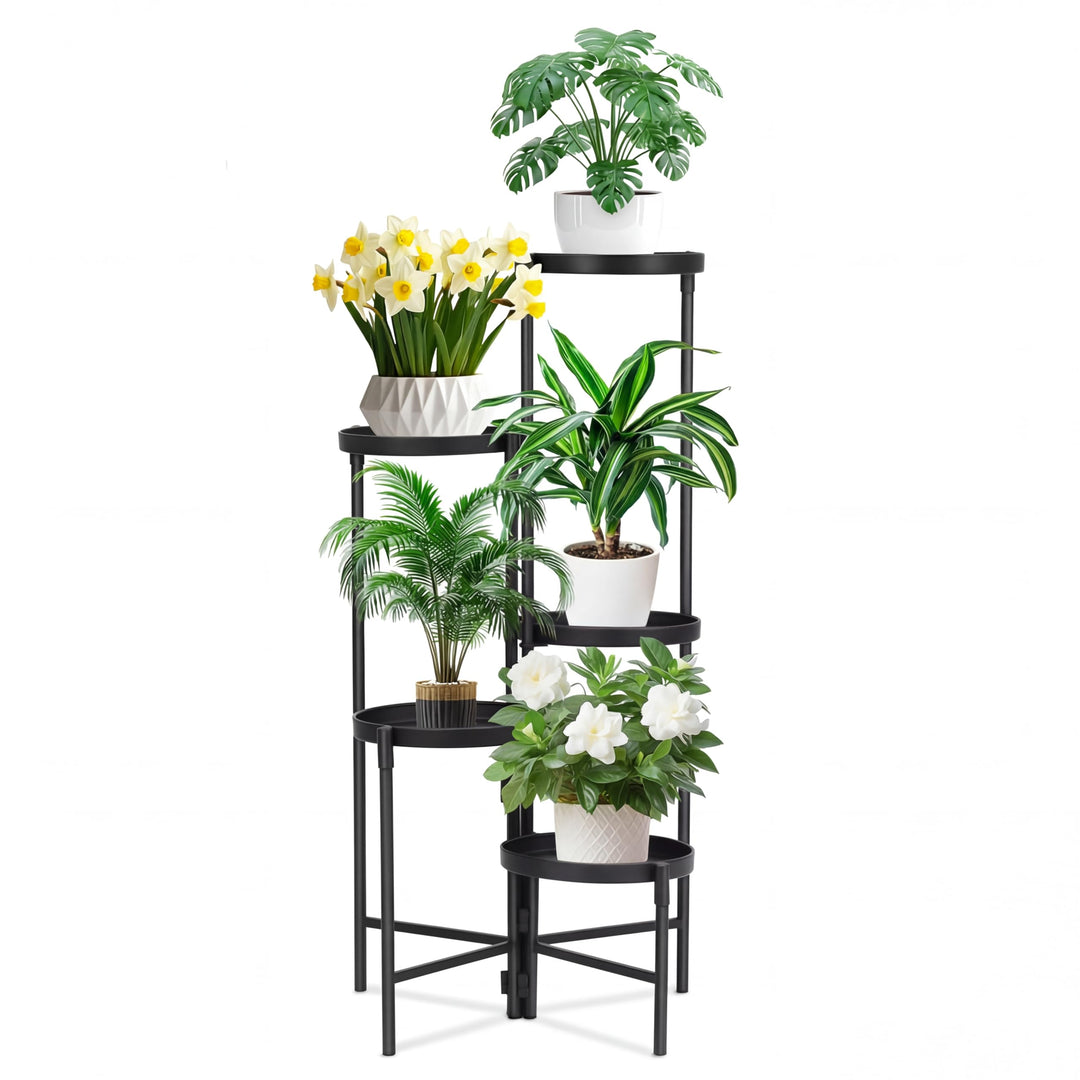 QWORK® 5 etagen pflanzenständer aus metall, blumenständer , pflanzenregal für drinnen und draussen,