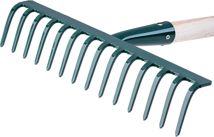 KADAX Rechen aus Metall, Flache Harke mit Stiel aus Holz, Laubbesen für Garten, Beet, Laubrechen, Ra