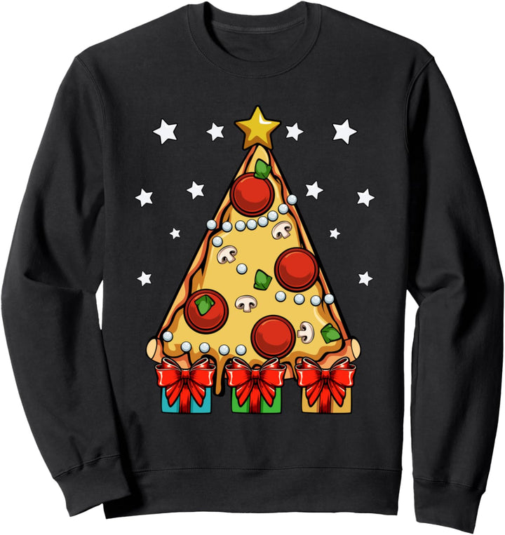 Pizzaschnitte Weihnachtsbaumbeleuchtung Tannenbaum Lustig Sweatshirt