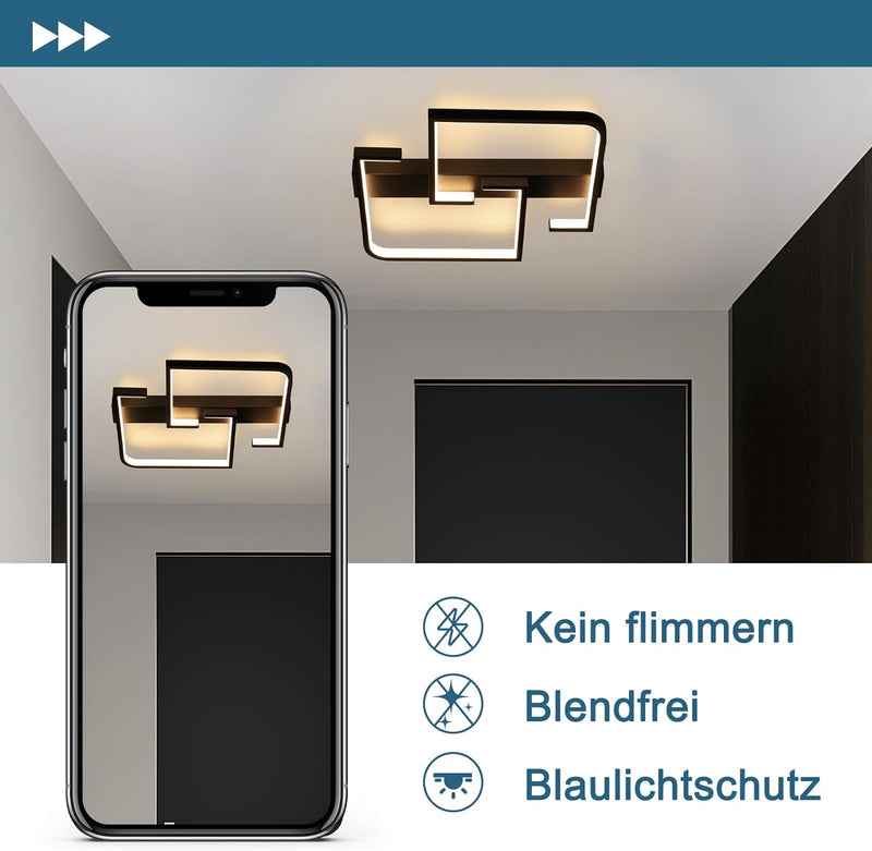 CBJKTX Deckenleuchte LED Deckenlampe Schwarz Klein Flurlampe 19W 30CM Küchenlampe Modern Warmweiss 3