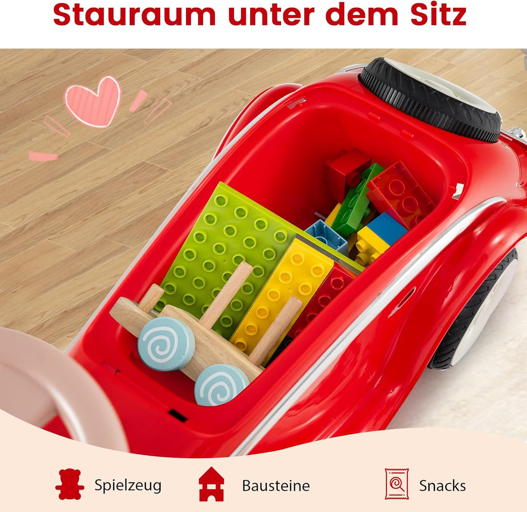 GOPLUS Kinder Rutschauto, Retro Classic Schiebeauto, Kinder Rutschfahrzeug mit Lenkrad, Hupe, LED-Sc