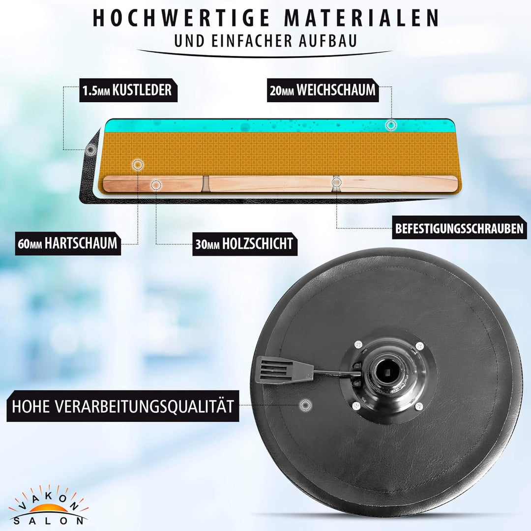 Premium Rollhocker höhenverstellbar von 55 bis 75 cm - Rundsitz - Drehhocker Arbeitshocker Praxishoc