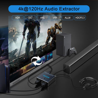 8K@60Hz 4K@120Hz HDMI2.1 Audio Extractor 2 in 1 Out,48 Gbps,HDCP 2.3, SPDIF 5.1Ch,L/R 2.1Ch,Supports