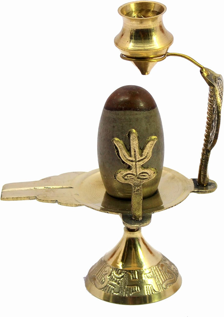eSplanade Narmadeshwar Shiva Lingam Shiv Ling mit Messing-Wasserkrug und Trishul – 13,3 cm