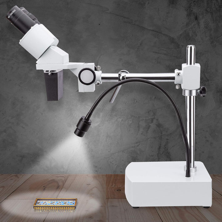 AmScope SE400-Z Kompaktes Stereo-Boom-Arm-Mikroskop mit Fester Linse und Schwanenhals-LED-Licht, 10X