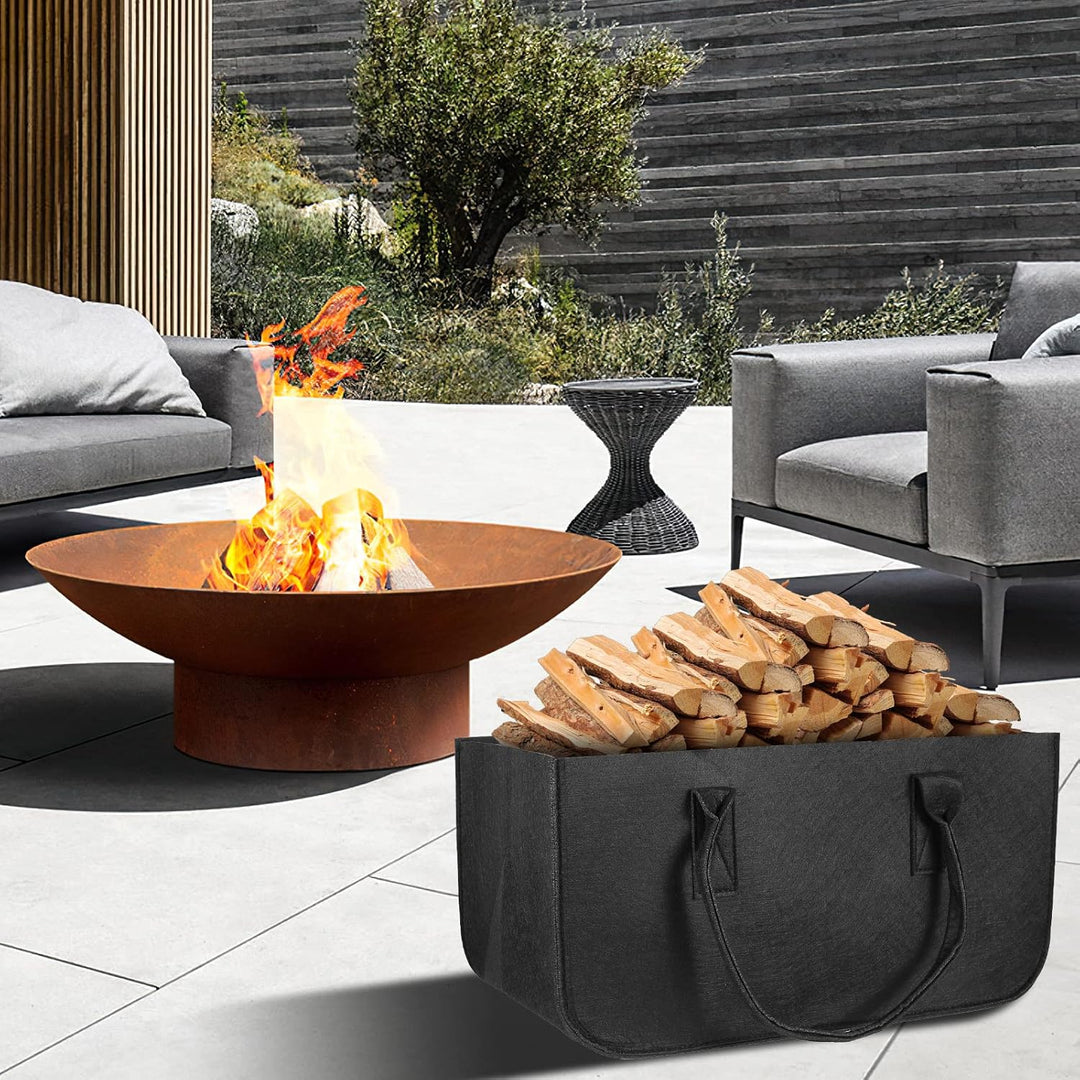 AiQInu Brennholz Filztasche Holzkorb für Kaminholz, Faltbar Feuerholzkorb Schwarz Kaminholztasche Ho