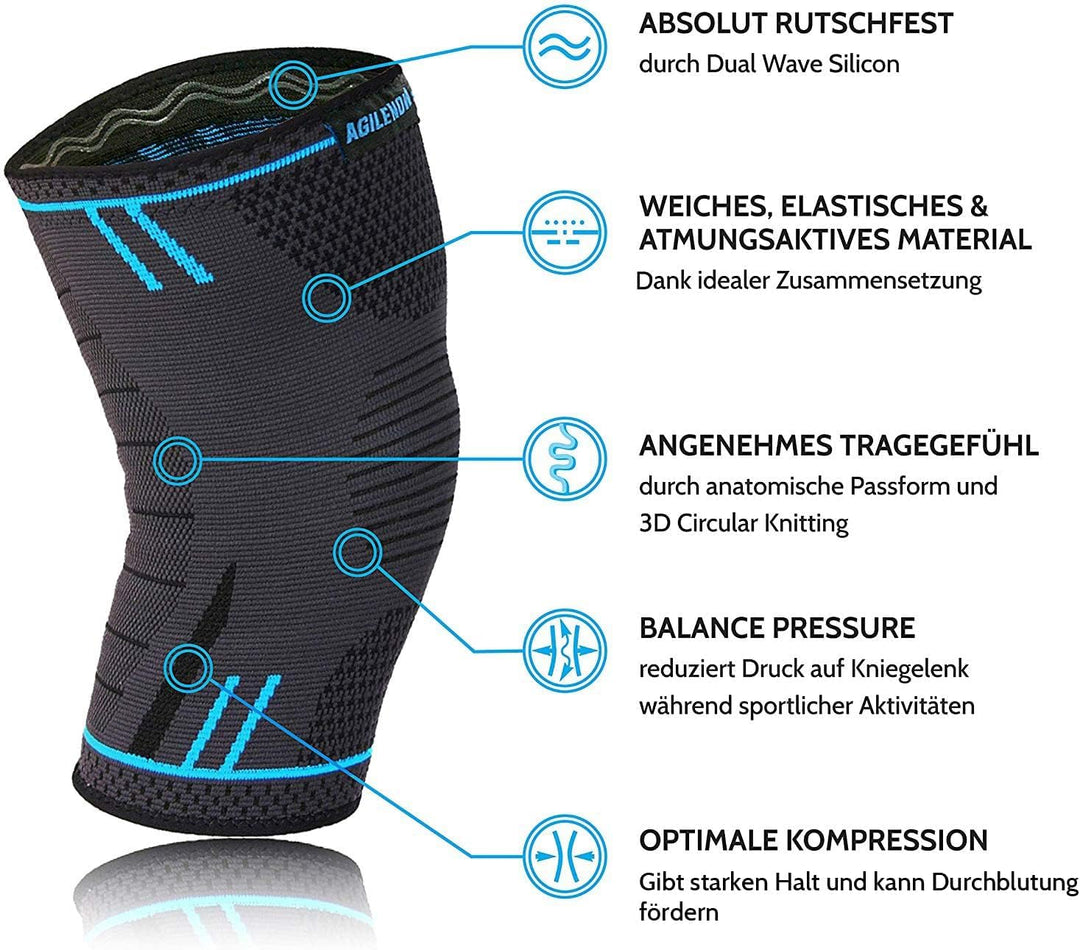 AGILE NOW® Kniebandage 2er Set Premium stabilisiert & schützt die Gelenke bei jeder Bewegung, Knie B