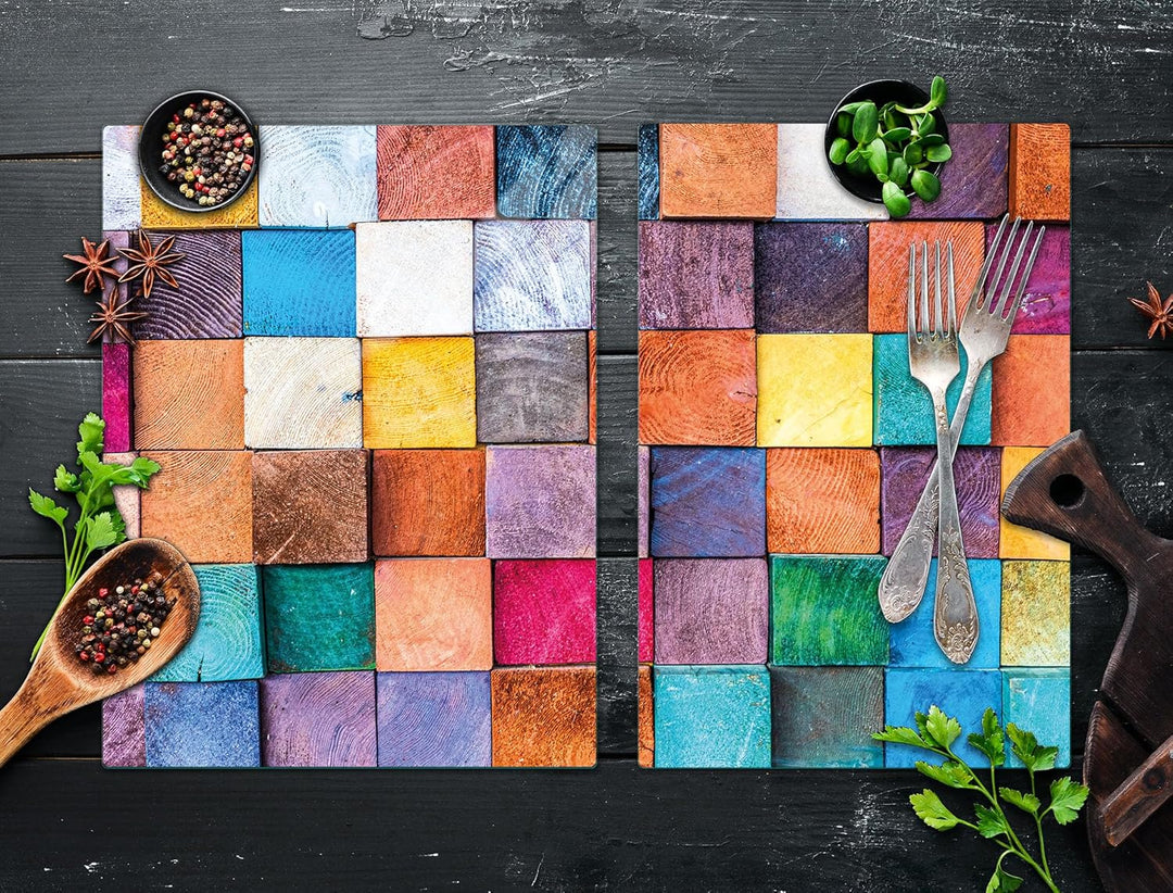 TMK ArtDeko Herdabdeckplatte 2 Teilig 40x52 + 35x52 cm - Spritzschutz Herdabdeckung – Herdschutz aus