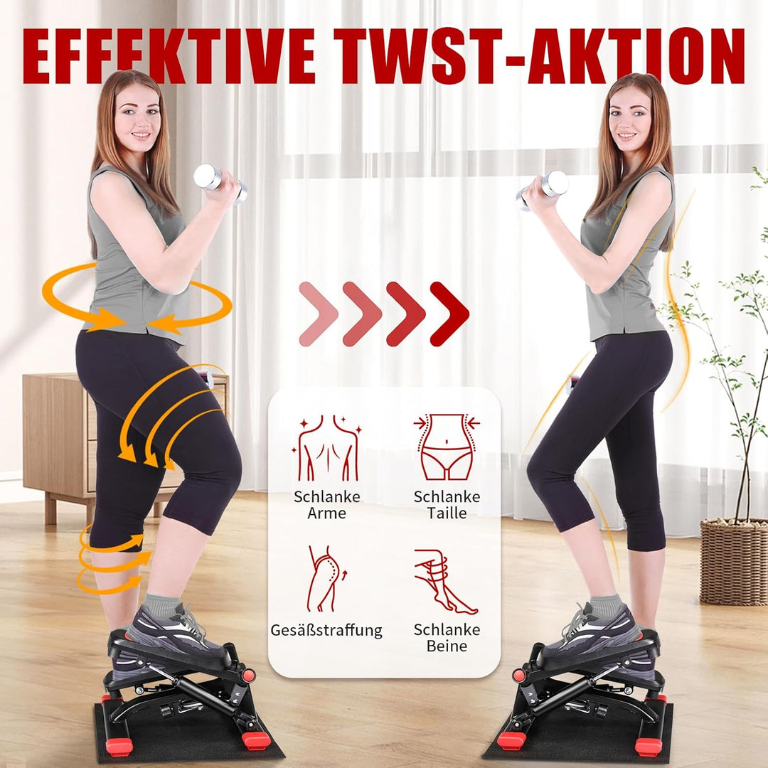 LEADZM Mini Stepper Mit Silent-Pad für Zuhause, 2 in 1 Fitness Stepper mit Gummiband, LCD Display, T