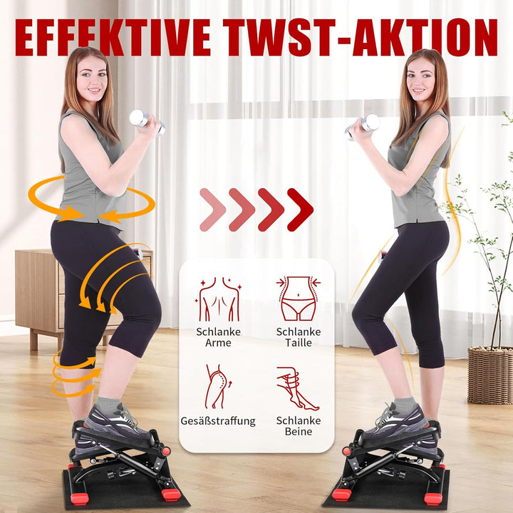 LEADZM Mini Stepper Mit Silent-Pad für Zuhause, 2 in 1 Fitness Stepper mit Gummiband, LCD Display, T