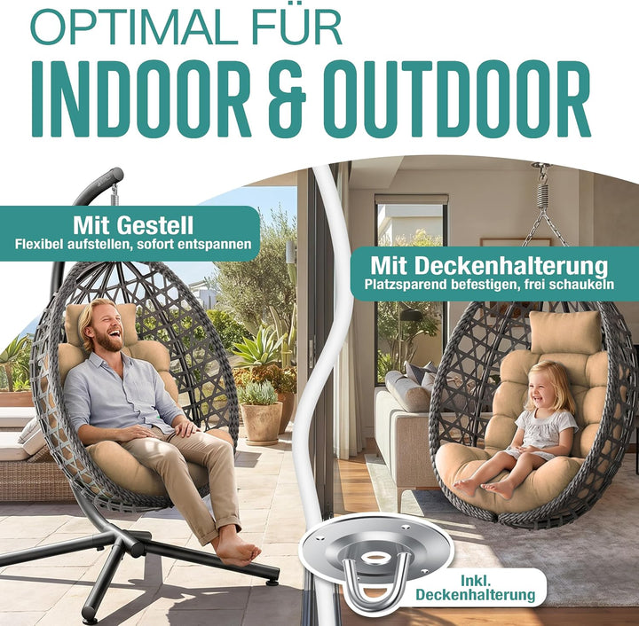 KESSER® Hängesessel mit Gestell Outdoor Indoor Schaukelstuhl Polyrattan 360° 150kg Tragkraft inkl. P