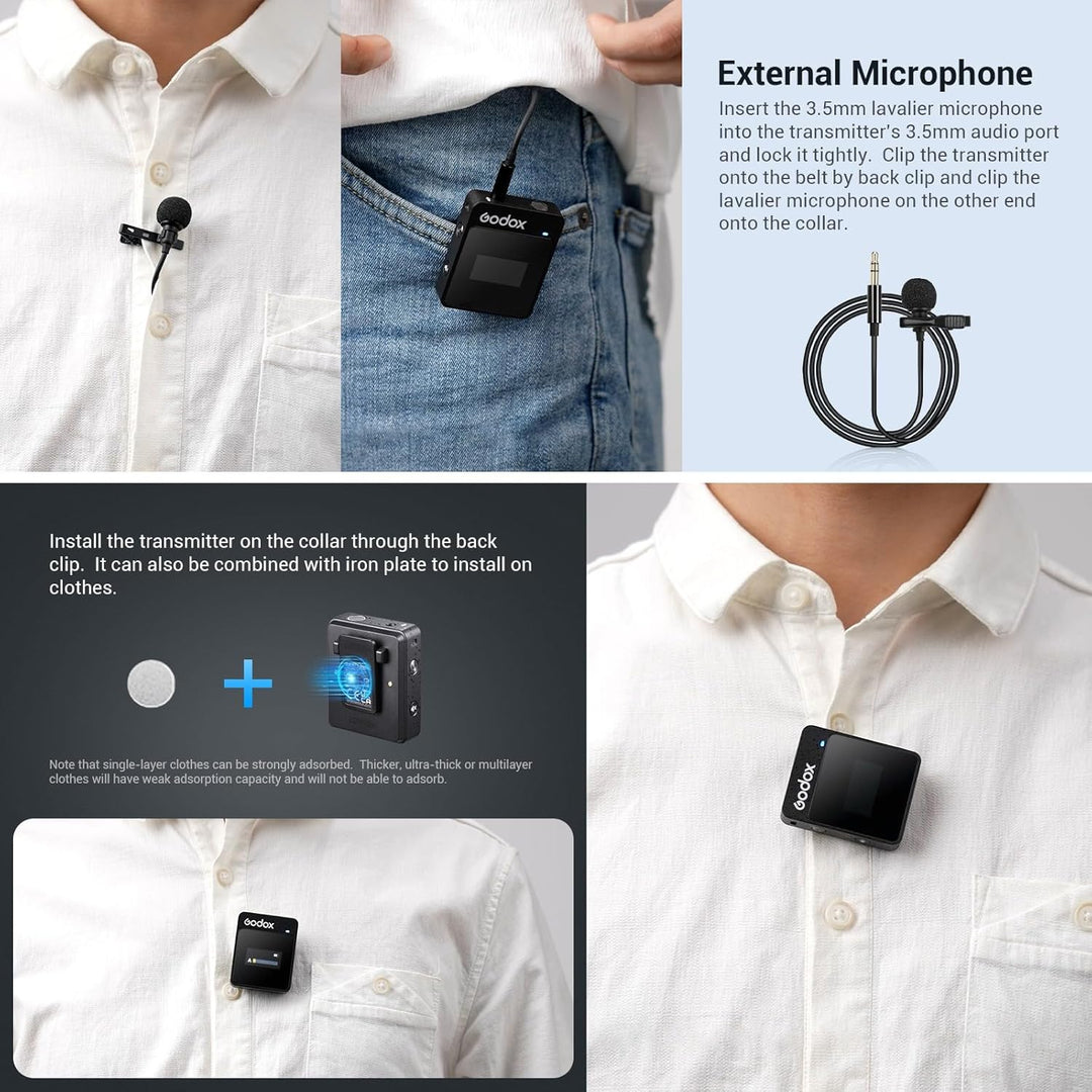 Godox MoveLink II M2 Drahtloses Mikrofonsystem (2 TX + 1 RX + Ladekoffer), 2.4G Wireless Noise Cance