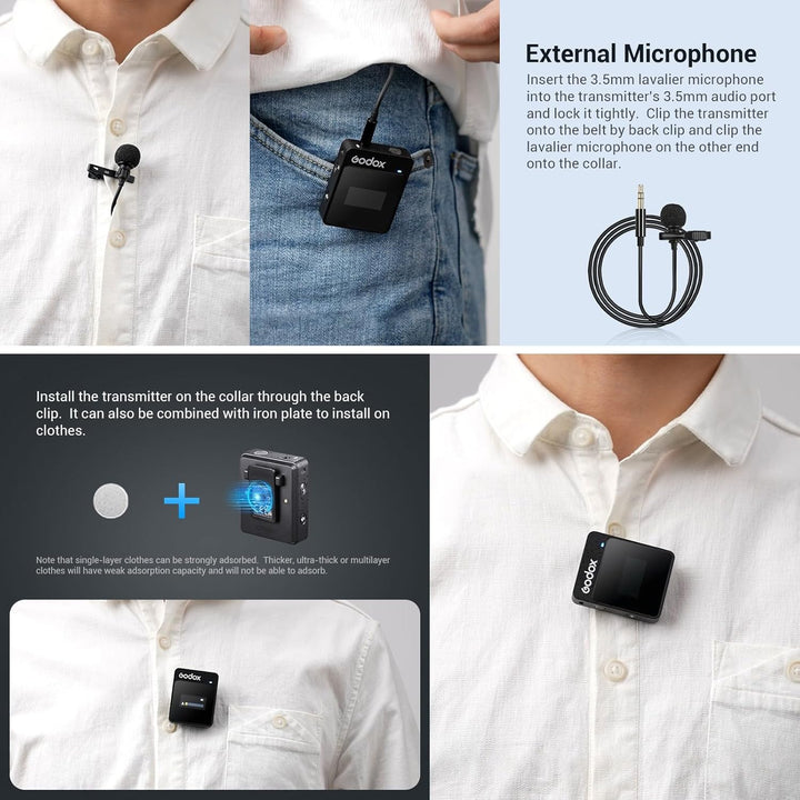 Godox MoveLink II M2 Drahtloses Mikrofonsystem (2 TX + 1 RX + Ladekoffer), 2.4G Wireless Noise Cance