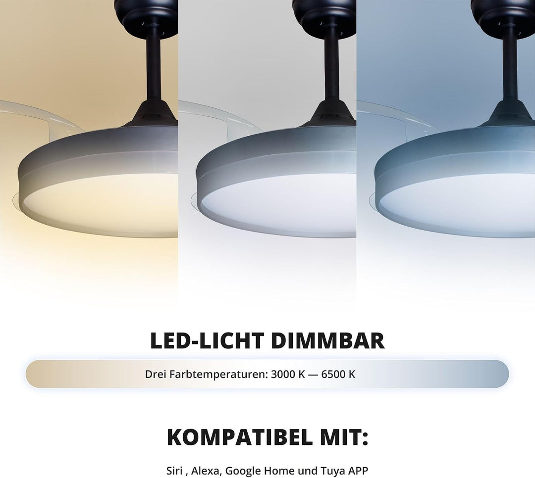Eclipse Deckenventilator mit Beleuchtung, Leise mit 6 Windstufen, App | Fernbedienung, Sommer und Wi