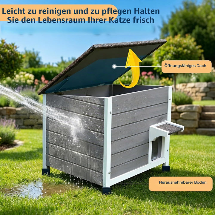 HiCaptain 100% Vollisoliert Katzenhaus mit 6-Seiten Schaum,Wetterfeste Katzenhütte draussen für mehr