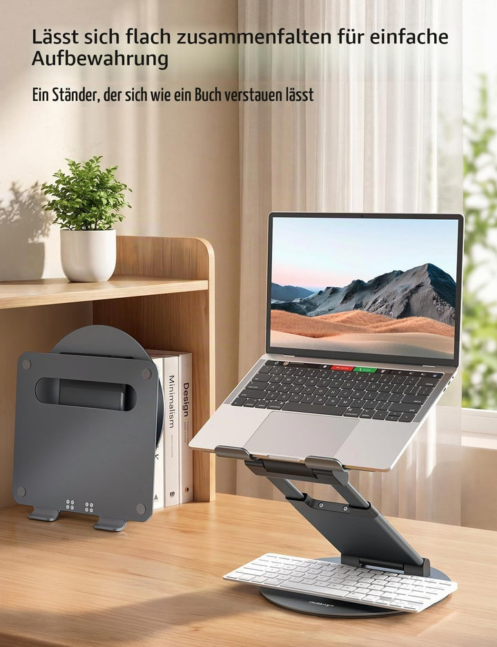 NULAXY Ausziehbare Laptop Ständer mit 360 Drehbarer Basis, Ergonomischer Laptopständer Höhenverstell