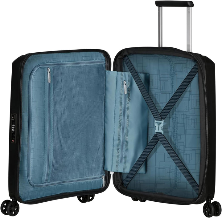 American Tourister Aerostep - Spinner S, Erweiterbarer Handgepäck, 55 cm, 36/40 L, Schwarz (Black) S