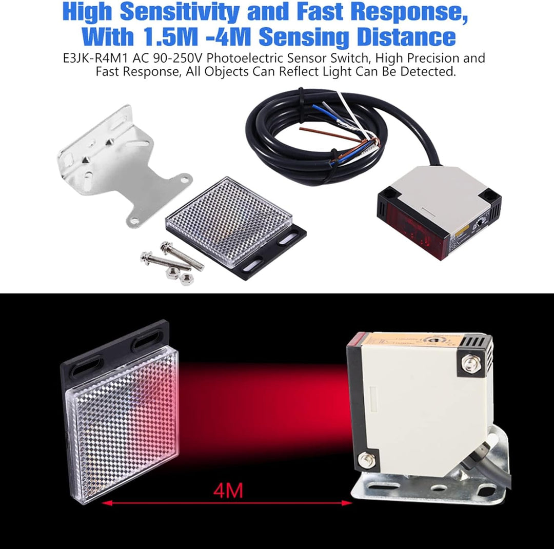 Keenso Reflexlichtschranke, 1 Stk E3JK-R4M1 Reflexions-Lichtschranke AC 90-250V 3A Lichtschranke Spi