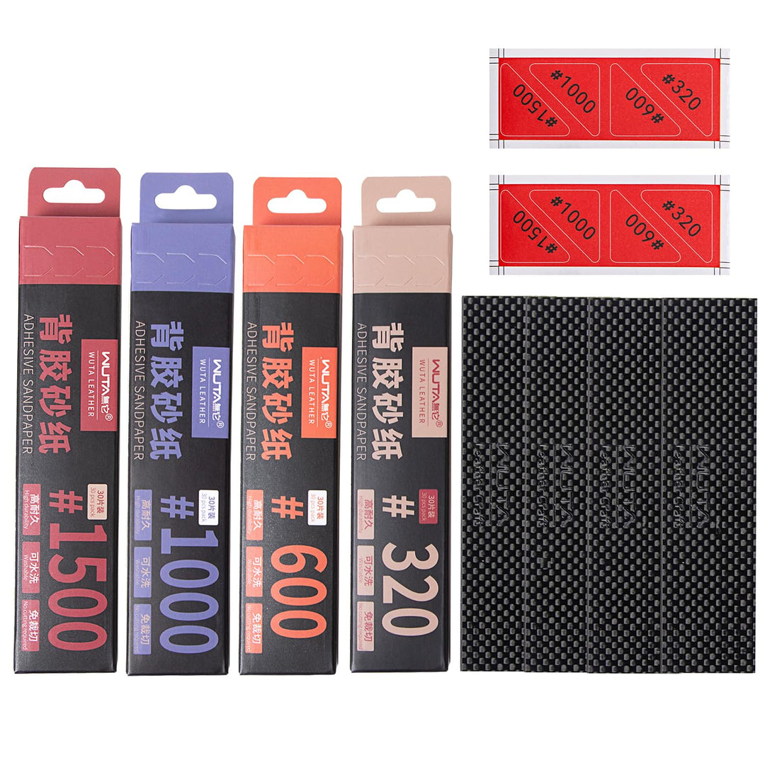 WUTA Schleifpapier Set mit Kohlefaser-Platten, 120 Blätter selbstklebend in 4 Körnungen (320/600/100