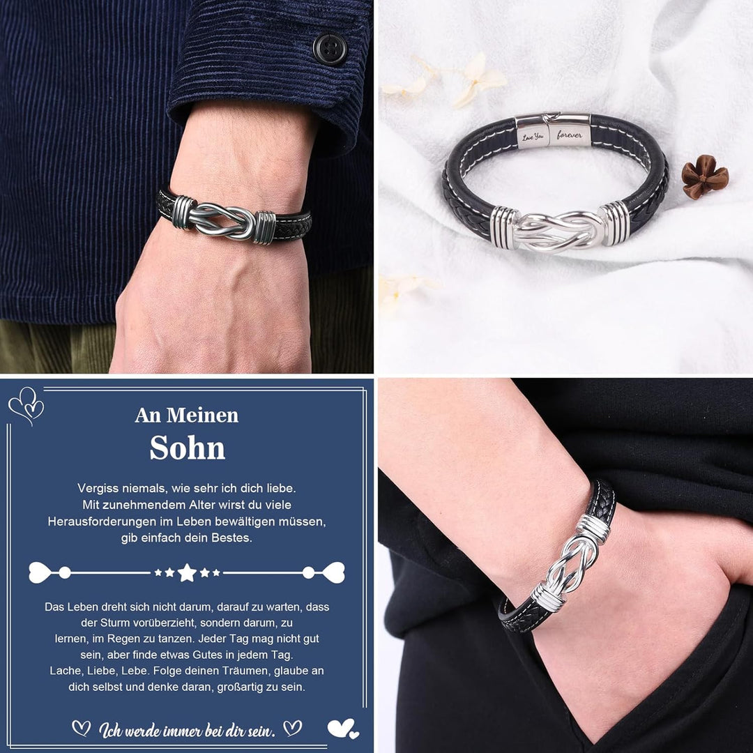 CheersLife Armband Herren Lederarmband Sohn Geschenk von Mama Papa Armband für Meinen Sohn Geburtsta